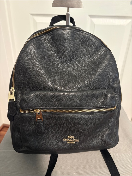 Coach Handbags - COACH Black Pebbled Leather Medium Sz Backpack